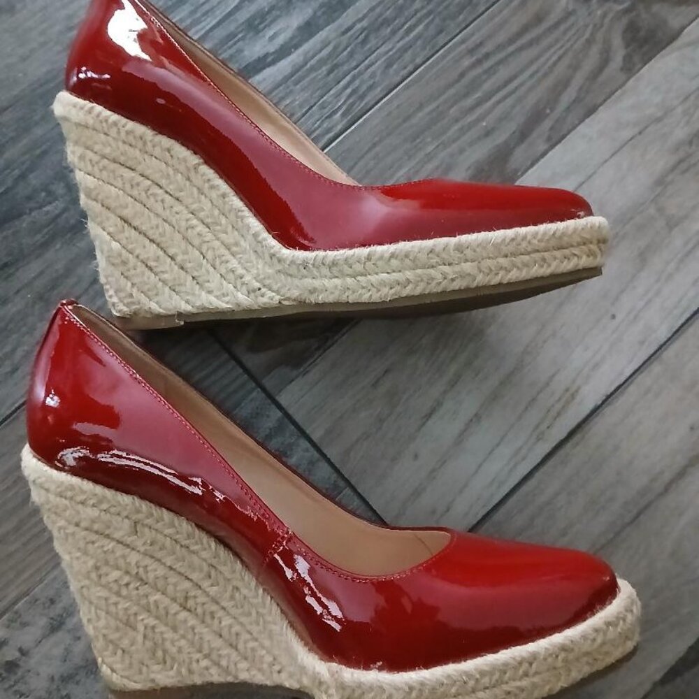 New-Via Spiga Red Patent Leather Espadrilles Shoes sz 7 1/2